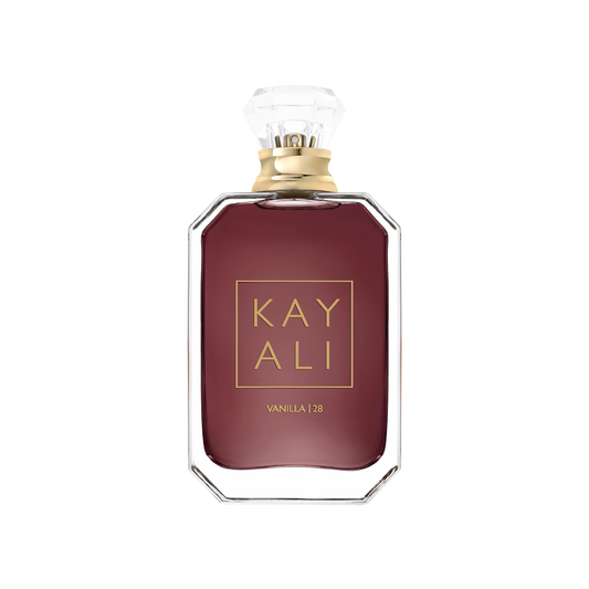 Maroon perfume bottle with gold cap and 'KAY ALI' branding on a white background