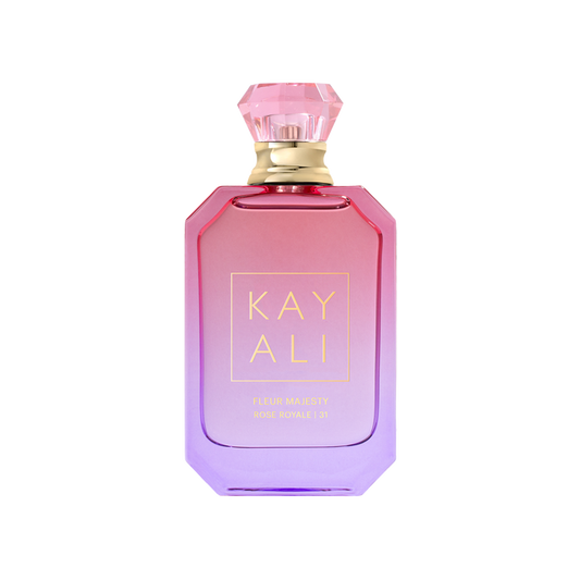 Pink and purple perfume bottle with 'KAY ALI' branding on a white background